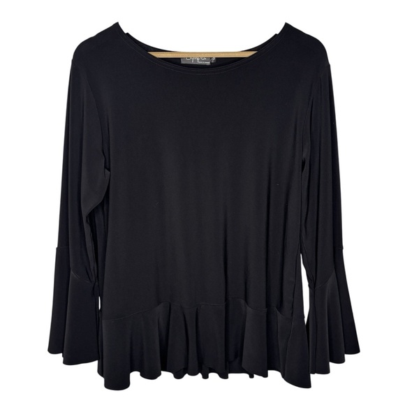 Sympli Black Ruffle Hem Bell Sleeve Top Women’s Size 12 - Picture 1 of 5